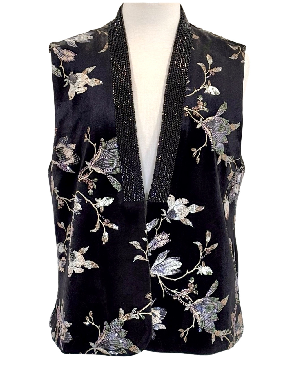 Black velvet beaded sequinned vest